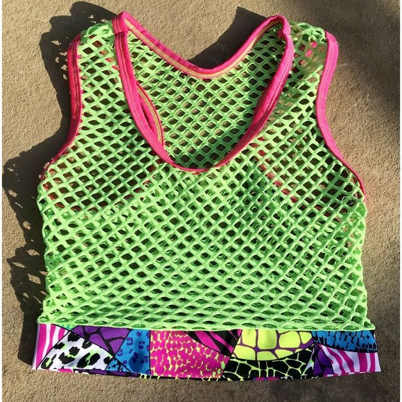 womens swimsuit Mesh Tank Top, Bikini Top Set, Racer back Tank Neon Colors Small - Picture 7 of 12